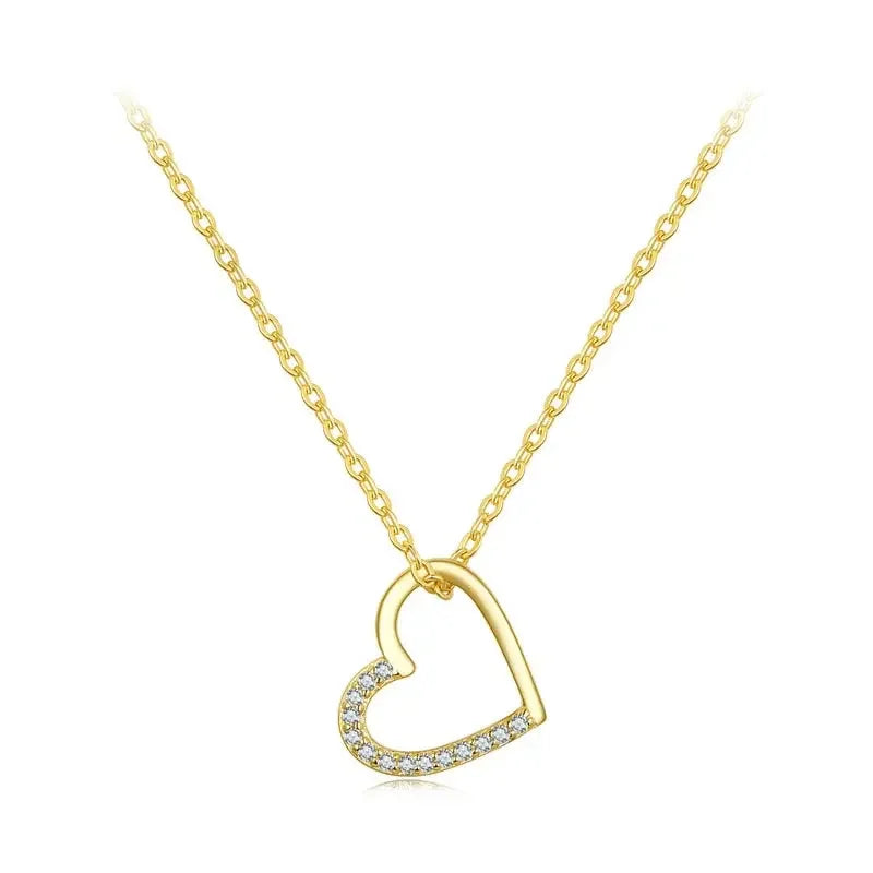 BISAER 925 Sterling Silver Simple Love Heart Pendant Necklace Zircon Adjustable Chain For Women Wedding Fine Jewelry 3 Colors