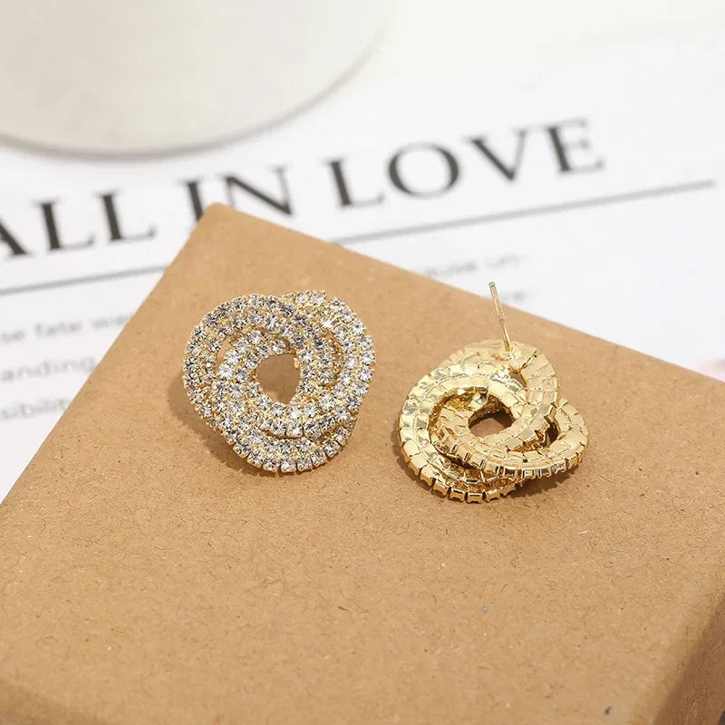 Retro Fashion High-grade Crystal Rose Earrings Women Zircon Ear Studs Wedding Jewelry Gifts