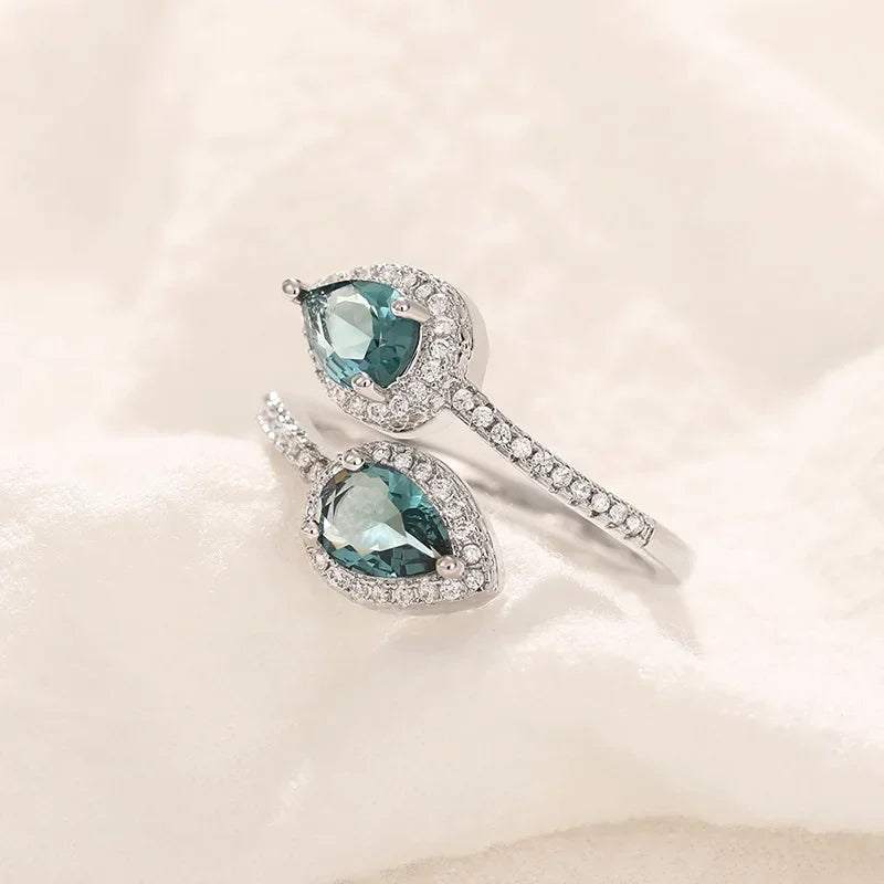 Ocean Eyes 925 Sterling Silver Blue Zircon Adjustable Ring