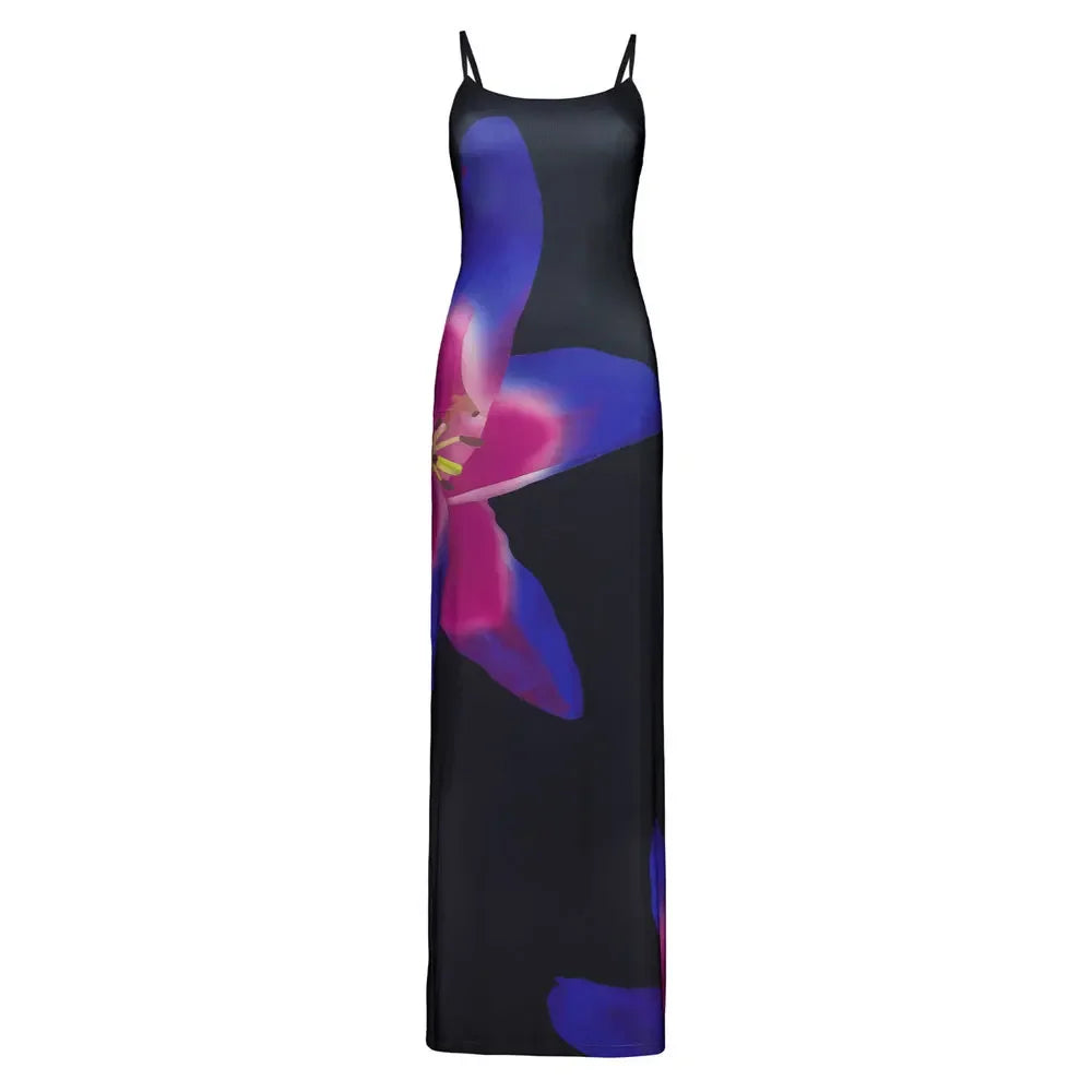 Summer Floral Spaghetti Maxi Sundress