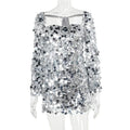 Glitter Sequin Mini Dress Women Elegant Backless Long Sleeve Short Dresses Slit Bodycon Sexy Club Party Clothes YY23549SK