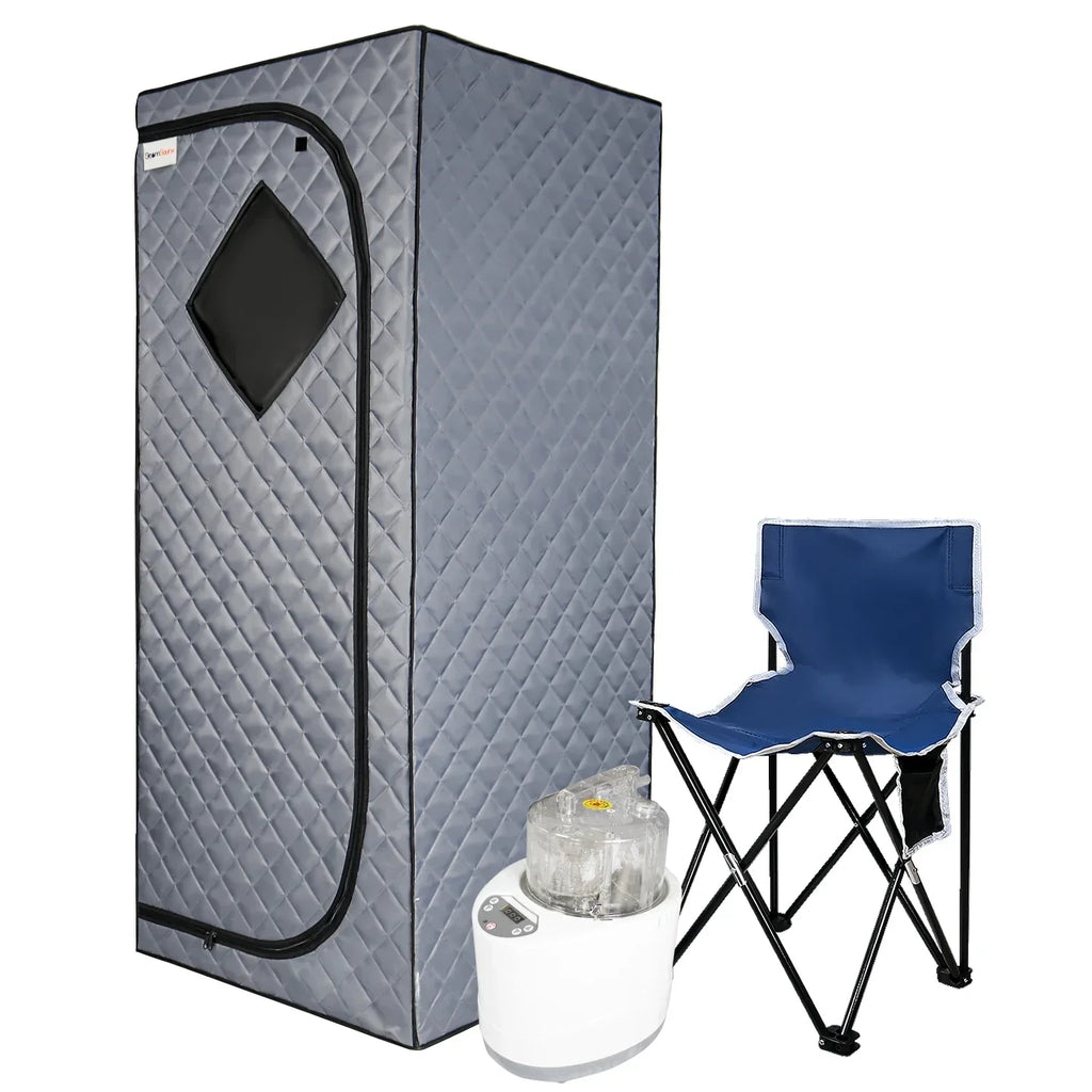 Portable Grey Home Sauna 1500W 4L Steam Pot With Folding Chair & Remote Control