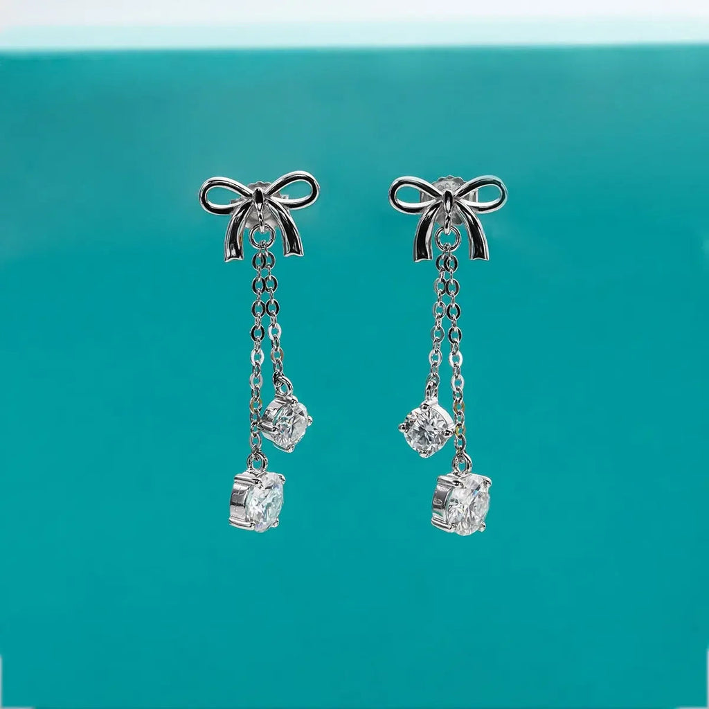 Luxury 3ctw D Color Moissanite Diamond Bow Earrings Drop 925 Sterling Silver