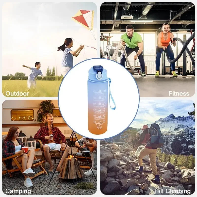 Gradient Sports Water Bottle with Time Marker Leak-proof Cup Motivational BPA Free