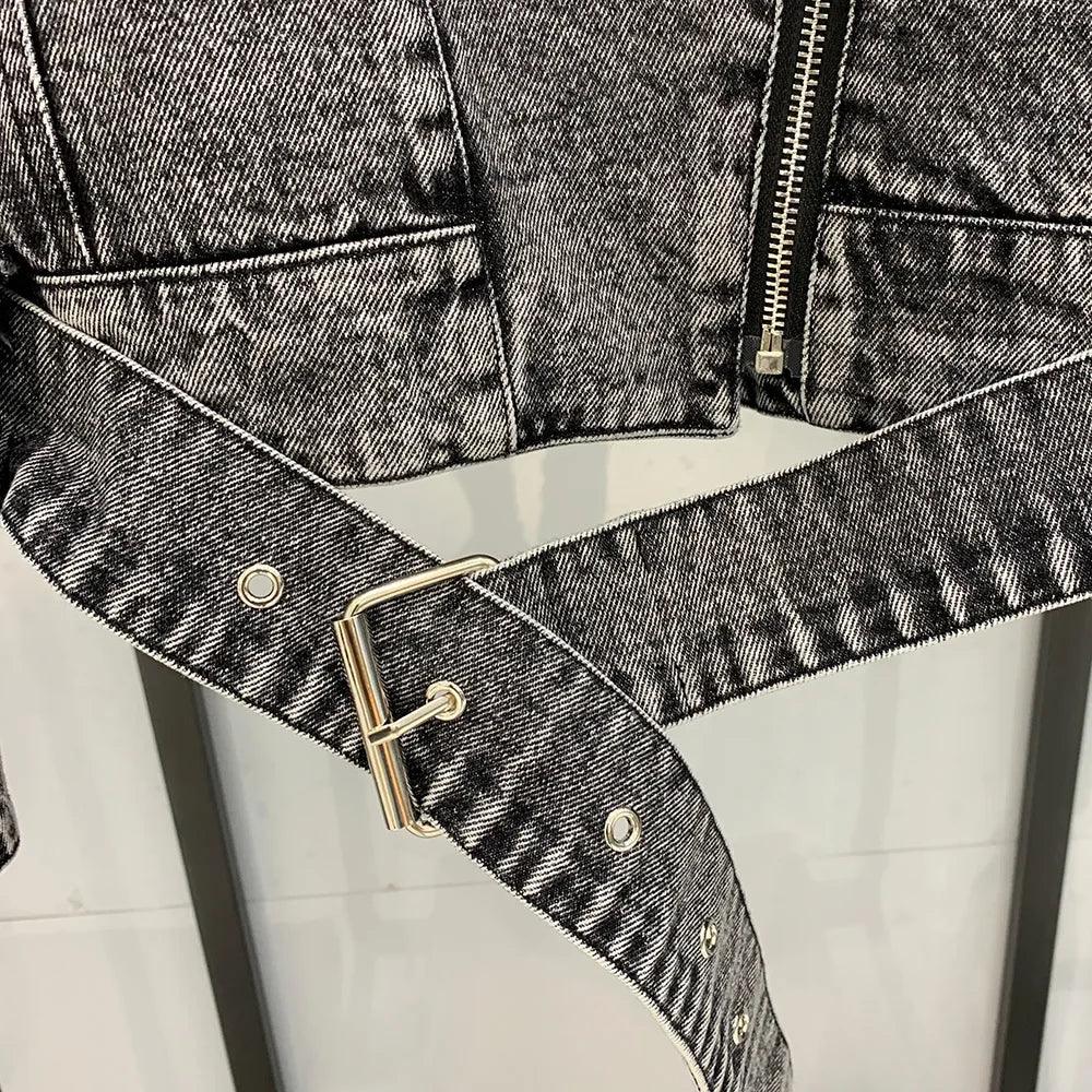 Real Fur Jean Coats Fashion Fur Overcoat Women Denim Jackets with Fox Fur Collar