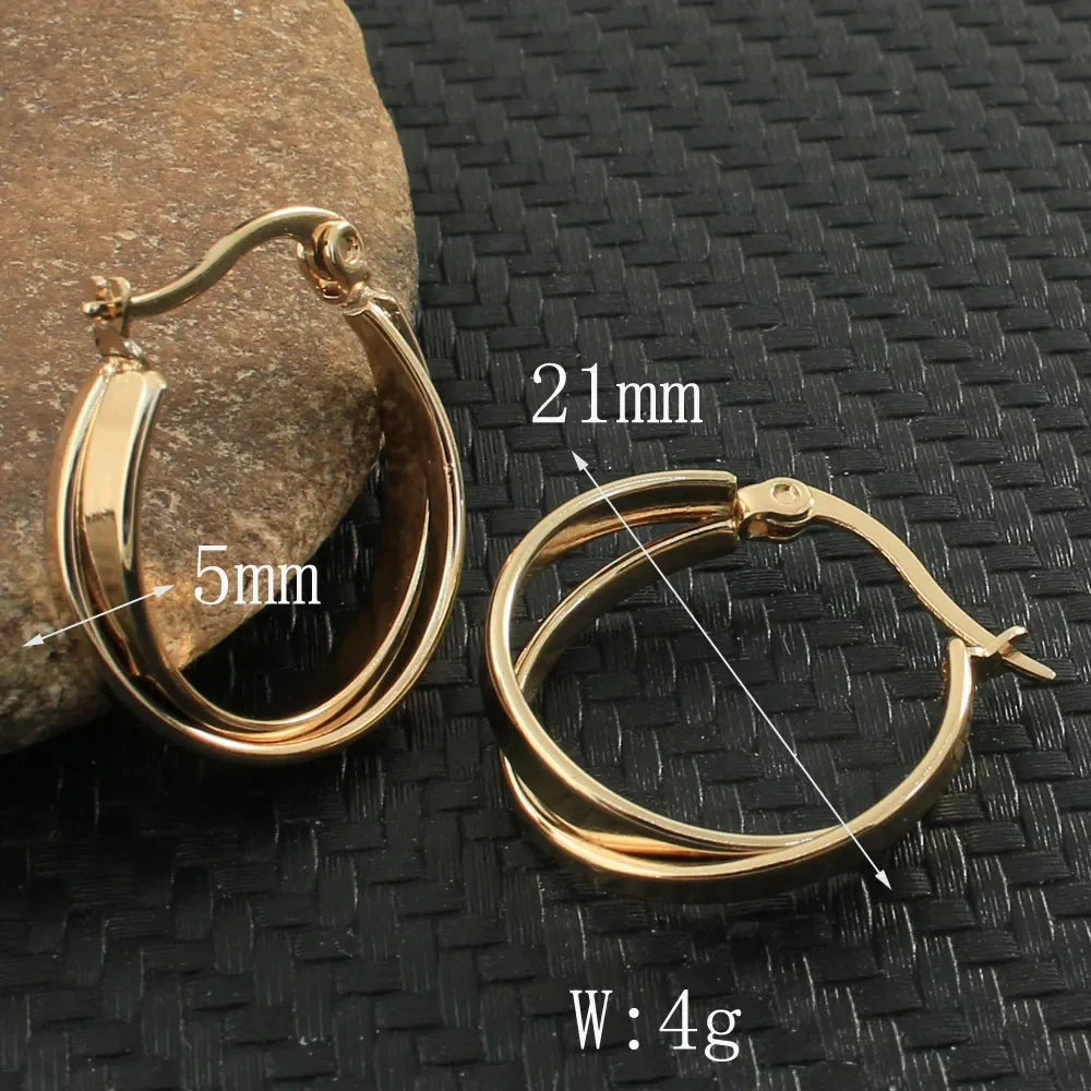 Newest Gold Color Fashion Stainless Steel Jewelry Simple Hoop Earrings Personality Bijoux En Acier Inoxydable Femme EFGZCBEP