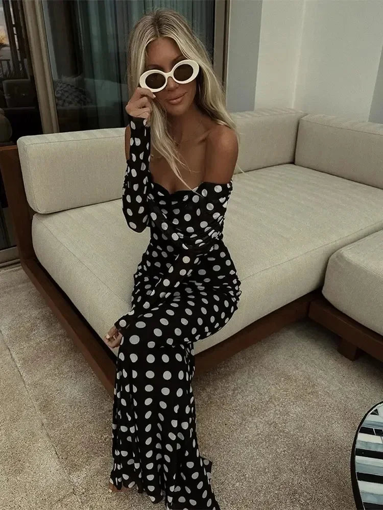 Monroe Polka Dot Print Maxi Dress