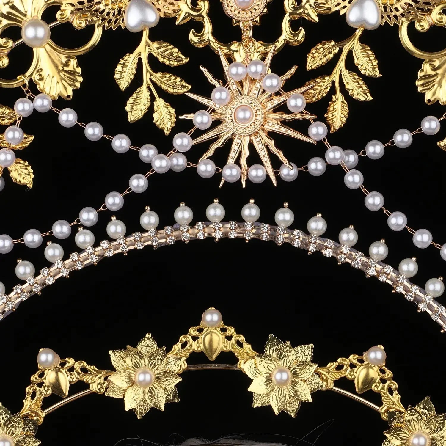 Sun Goddess Angel KC Halo Crown Headpiece Queen Anna Baroque Pearl Tiara Headband Lolita Collection Gothic Accessories