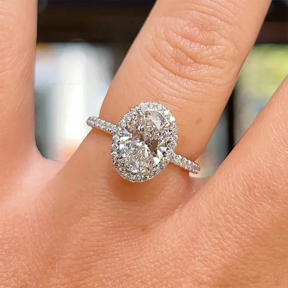 3CT 5CT Oval Halo Moissanite Engagement Ring GRA Certified l D Color Diamond 925 SS