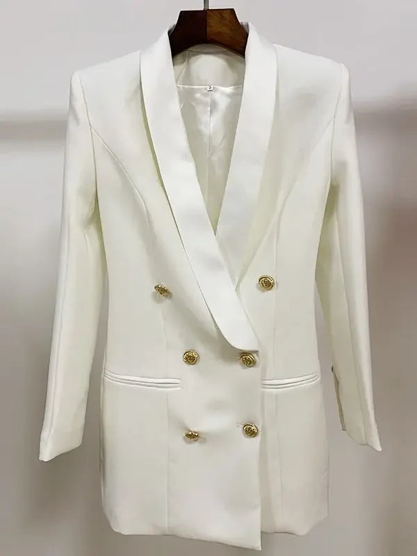 Long Sleeve Satin Collar Blazer Dress