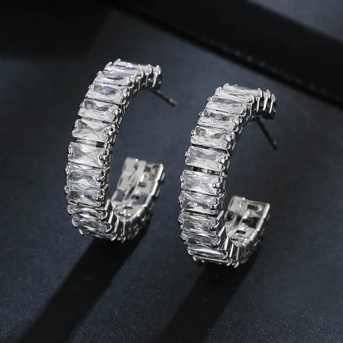 Emmaya New Geometric Rectangle Zircon Anti Allergy Stud Earrings For Women Fashion Gold Color Circle Shape Party Jewelry