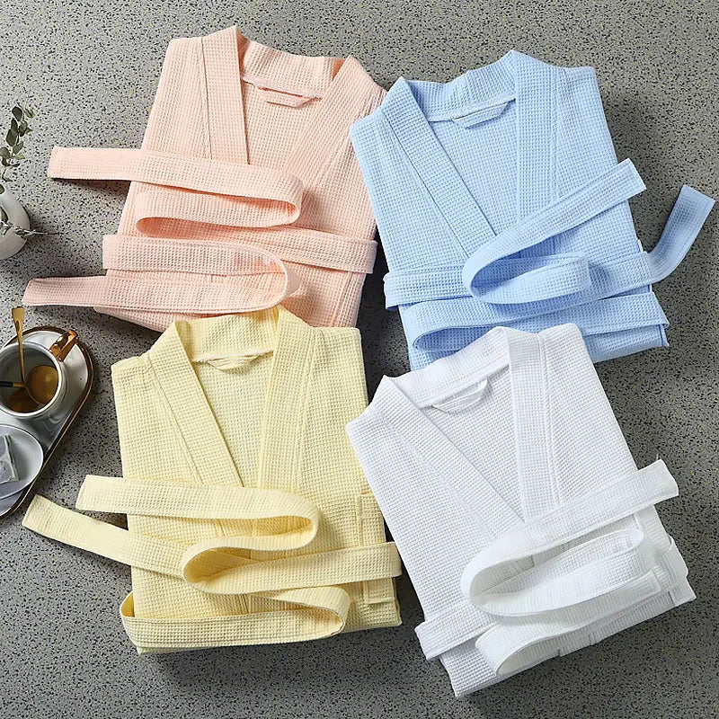 Women 100% Cotton Terry Bath Robe Plus Size Suck Water Towel Bathrobe Kimono Dressing Gown Winter Summer Men Waffle Sleepwear