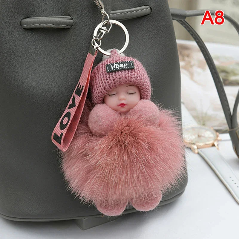 Pompom Sleeping Baby Keychain