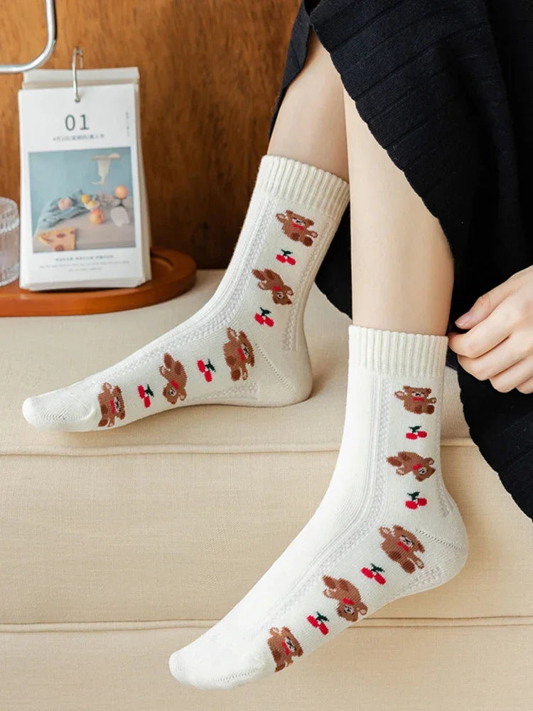 Geometric Lattice Fun Socks Japanese Style Embroidered Happy Fashion Spring Kawaii Harajuku Cotton Long Funny Autumn Female Cute