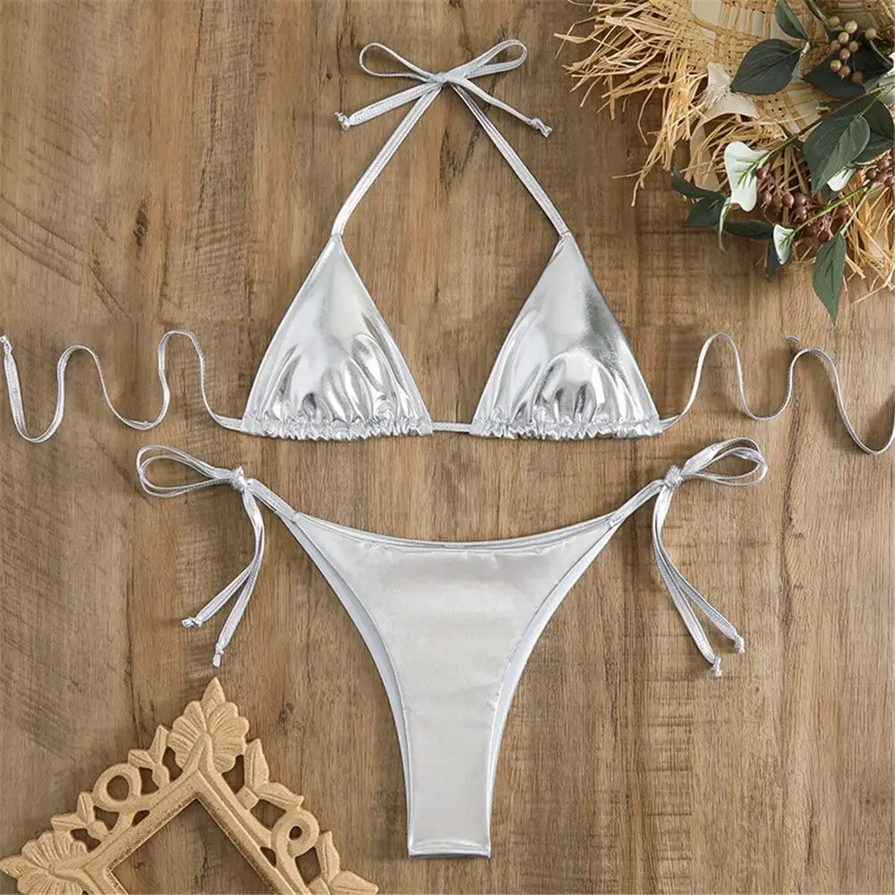 Pamela Patent Leather G-String Swimwear