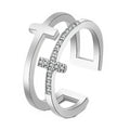 925 Sterling Silver Double Cross Zircon Ring