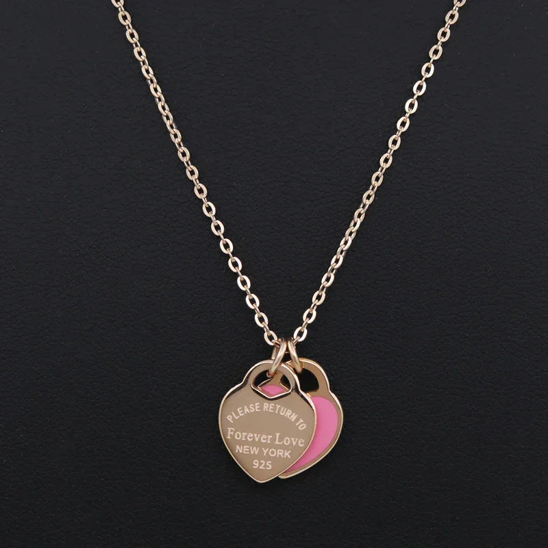 Double Heart SS Pendant Necklace
