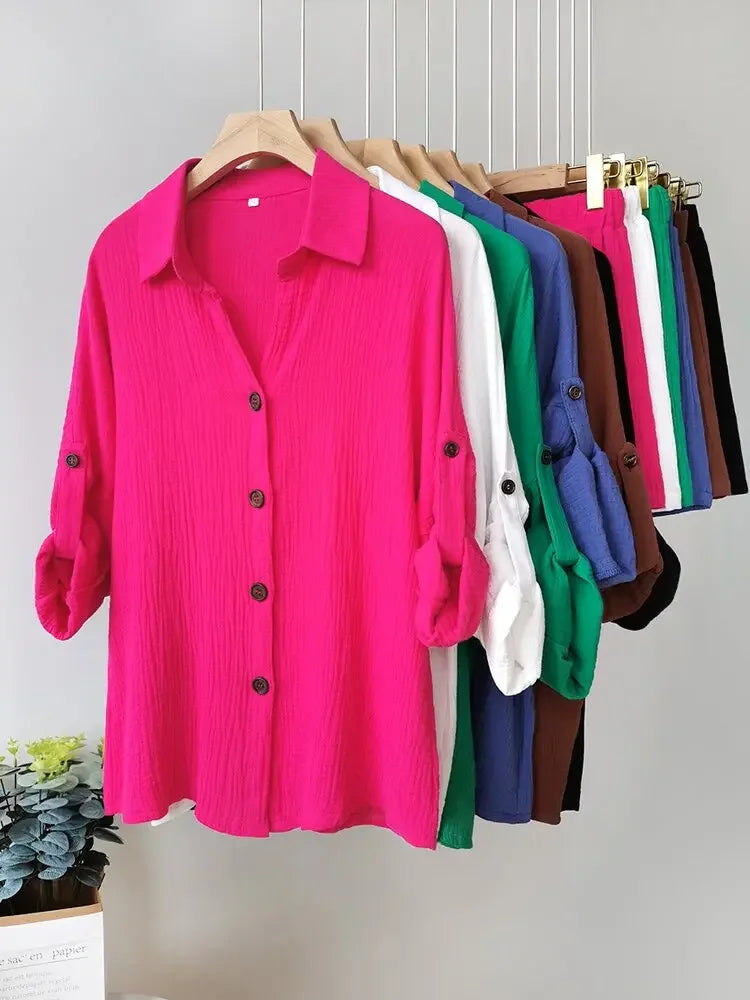 Carmella Linen Long Sleeve Shirt & Shorts Set