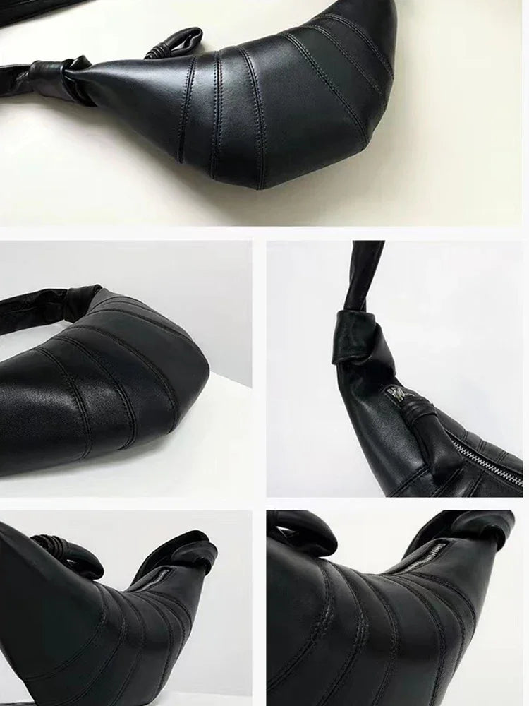 Leather Croissant Bag for Women