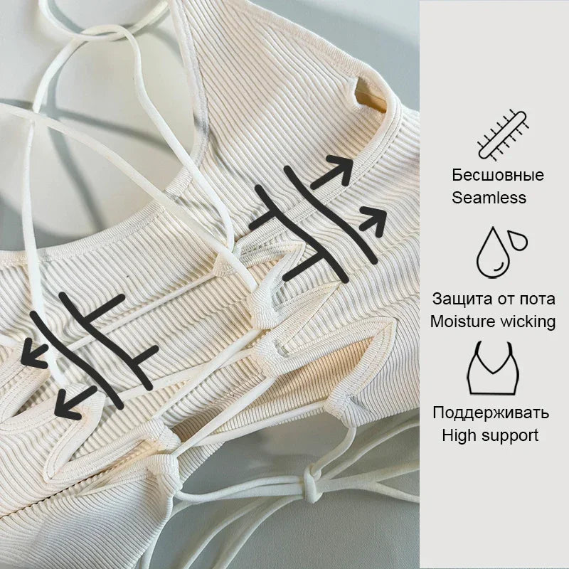 Yoga Sports Bras for Women Open Back Design Padded Crop Top Fitness Push Up Workout Running Gym Tops
