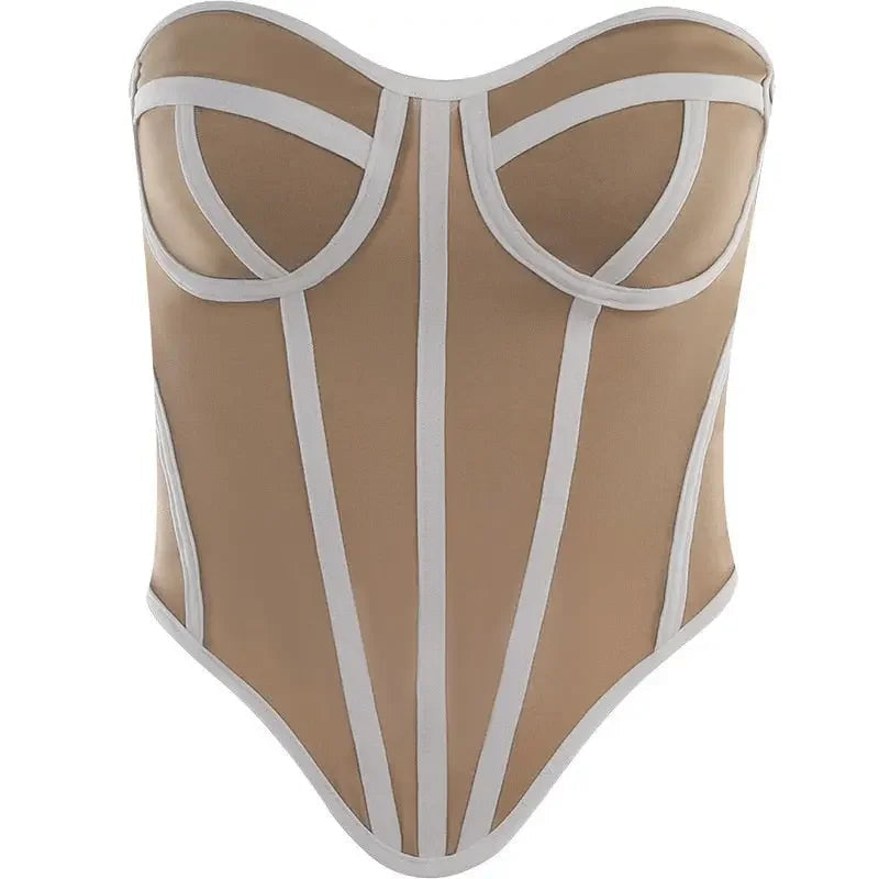 Sexy Slim Line Patchwork Sleeveless Corset Tops Women Backless Slight Stretch Summer 2023 Strapless Clothes Female Club Wear