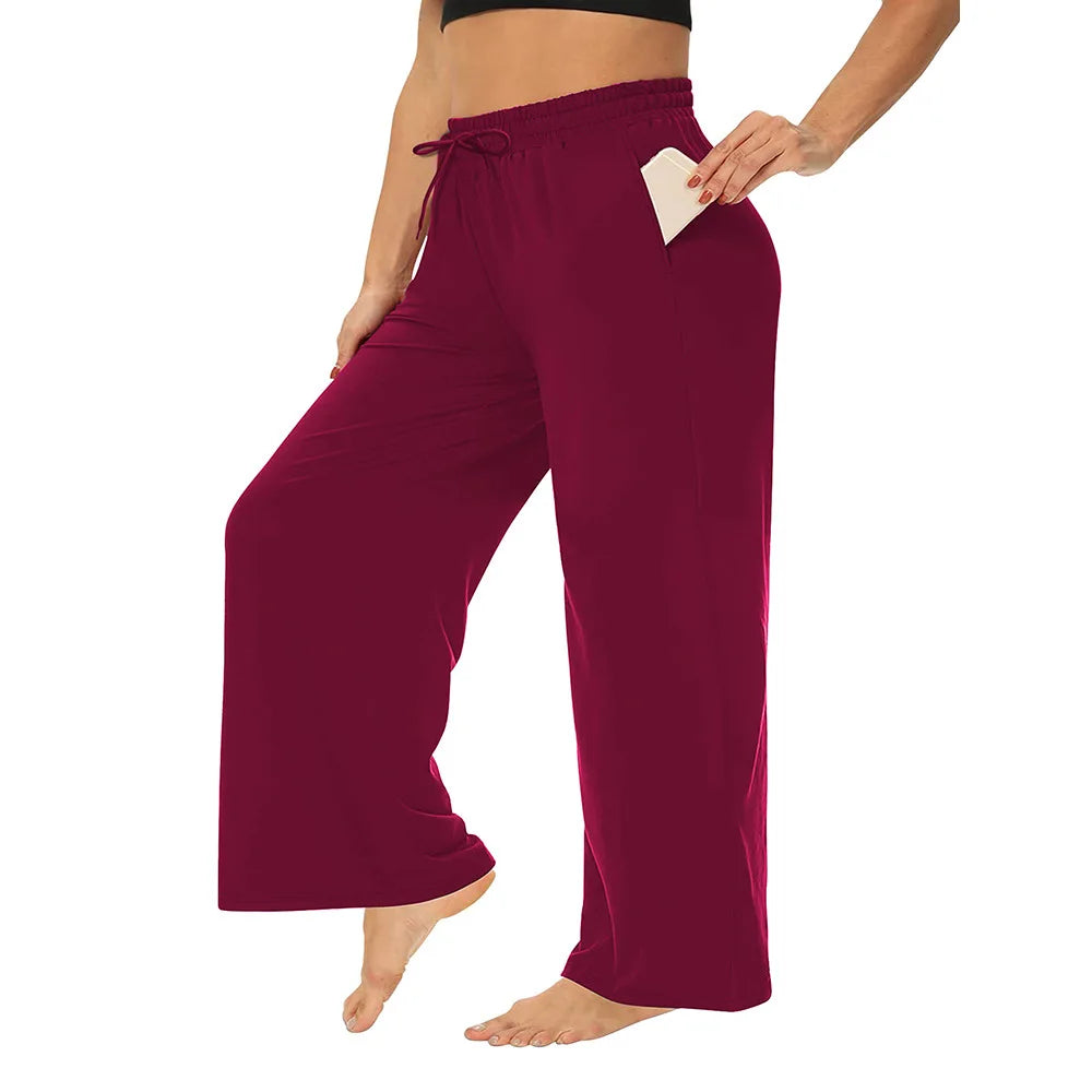 Plus Size Wide Leg  European Fit Straight Pockets Loose Elastic Waist Pants