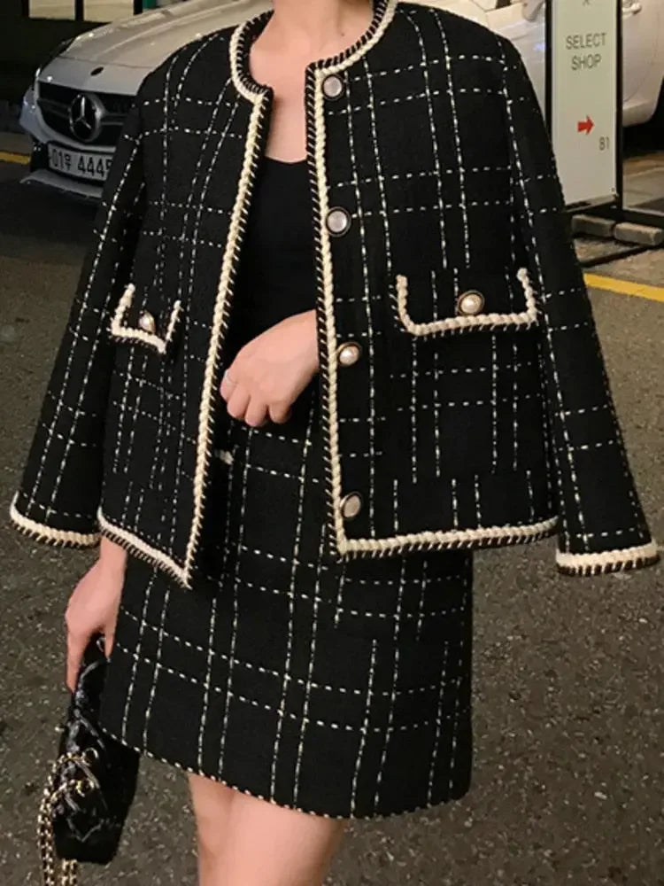 Preppy Wool Tweed Jacket & Mini Skirt Set