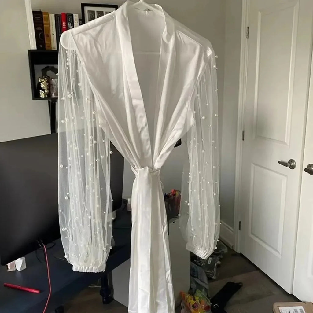 Bridal Gown with Pearl Tulle Robe