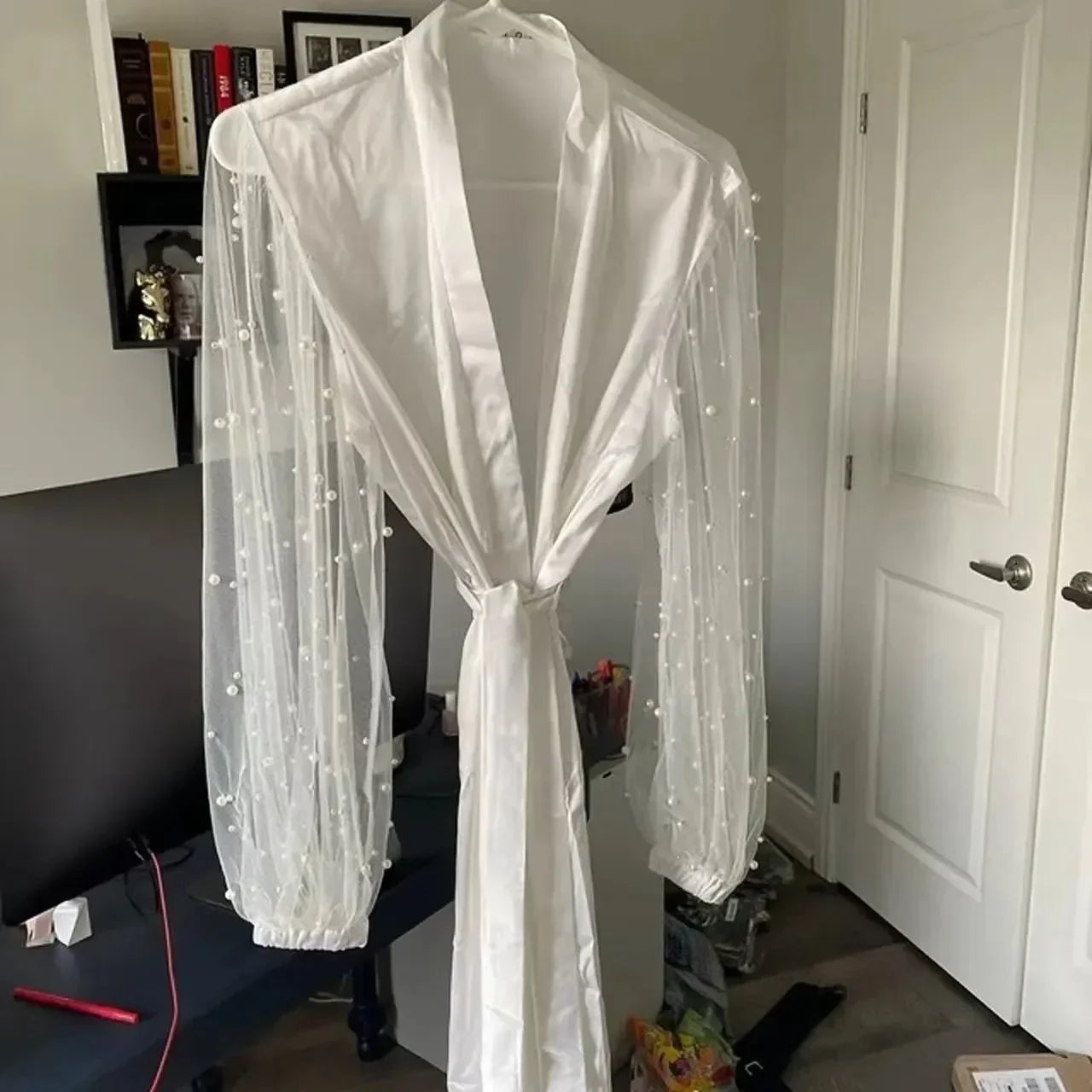 Bridal Gown with Pearl Tulle Robe