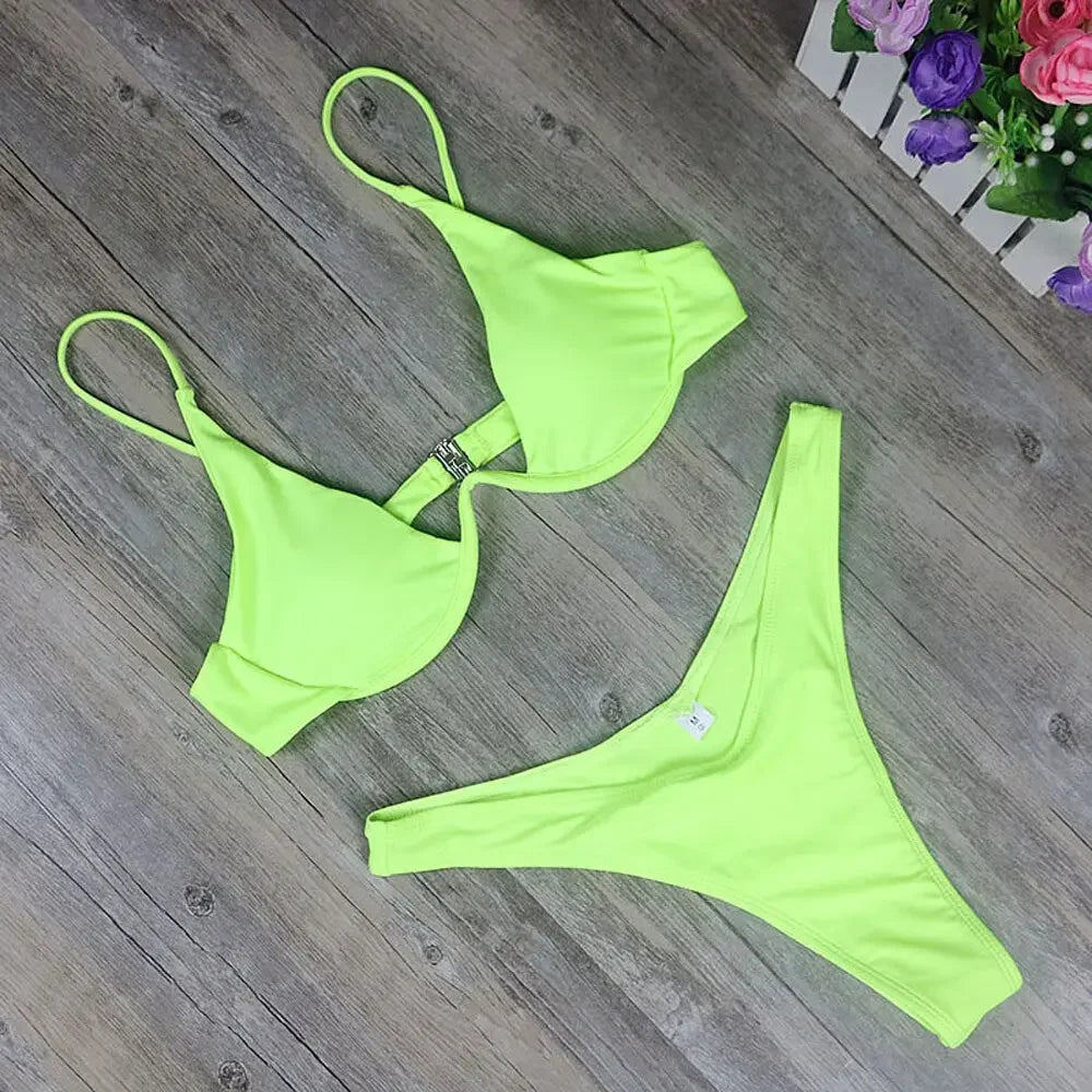 Sexy Women Bikini Brazilian Swimsuit Push-up Bra Bikini Set Two Piece Swim Suit Swimwear Low-waisted Beachwear Leopard Bathing