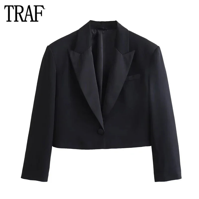 Satin Black Cropped Blazer