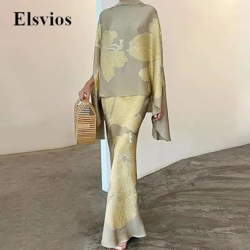 Satin Elegant Blouse & Slim Long Skirt Suit