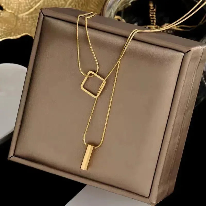 New 316L Titanium Stainless Steel Gold Color Choker Necklace Fashion Luxury Letter Love Heart Pendant Women's  Party
