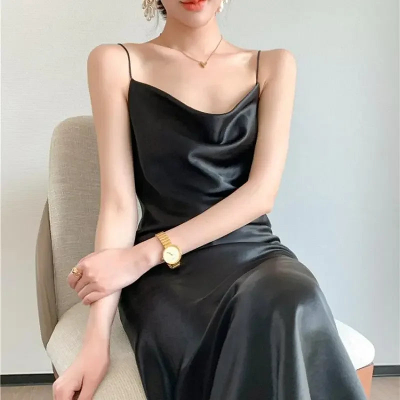 Casual Vintage Satin Midi Summer Dress