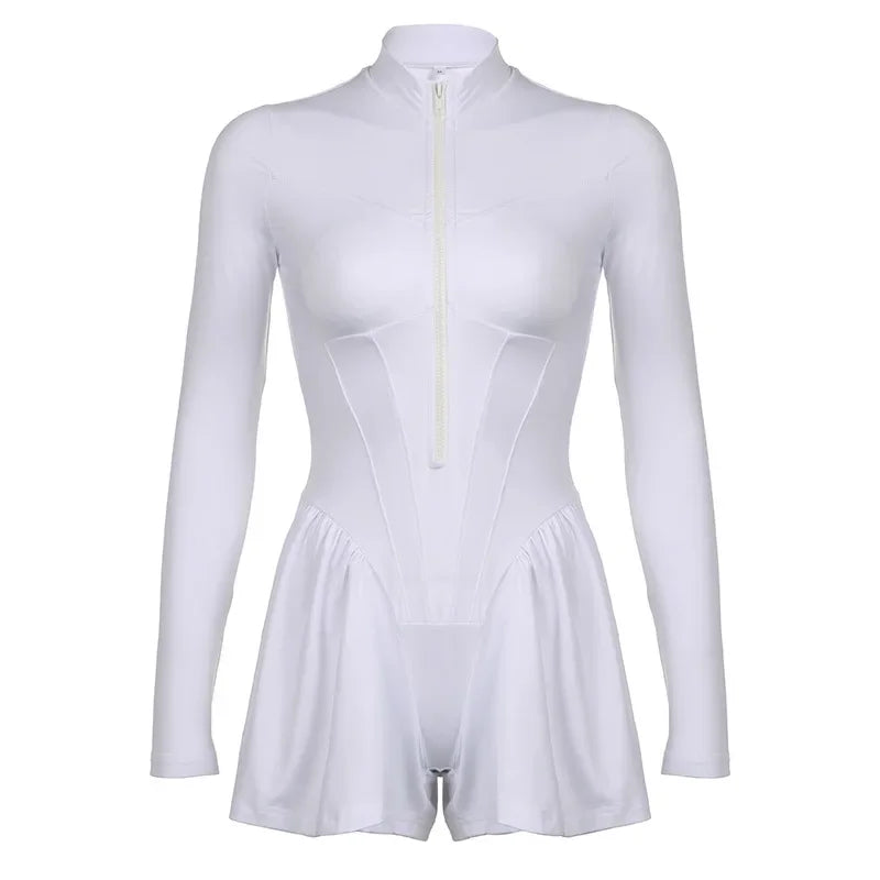 Corset Short Sleeve Zip Down Jumpsuit