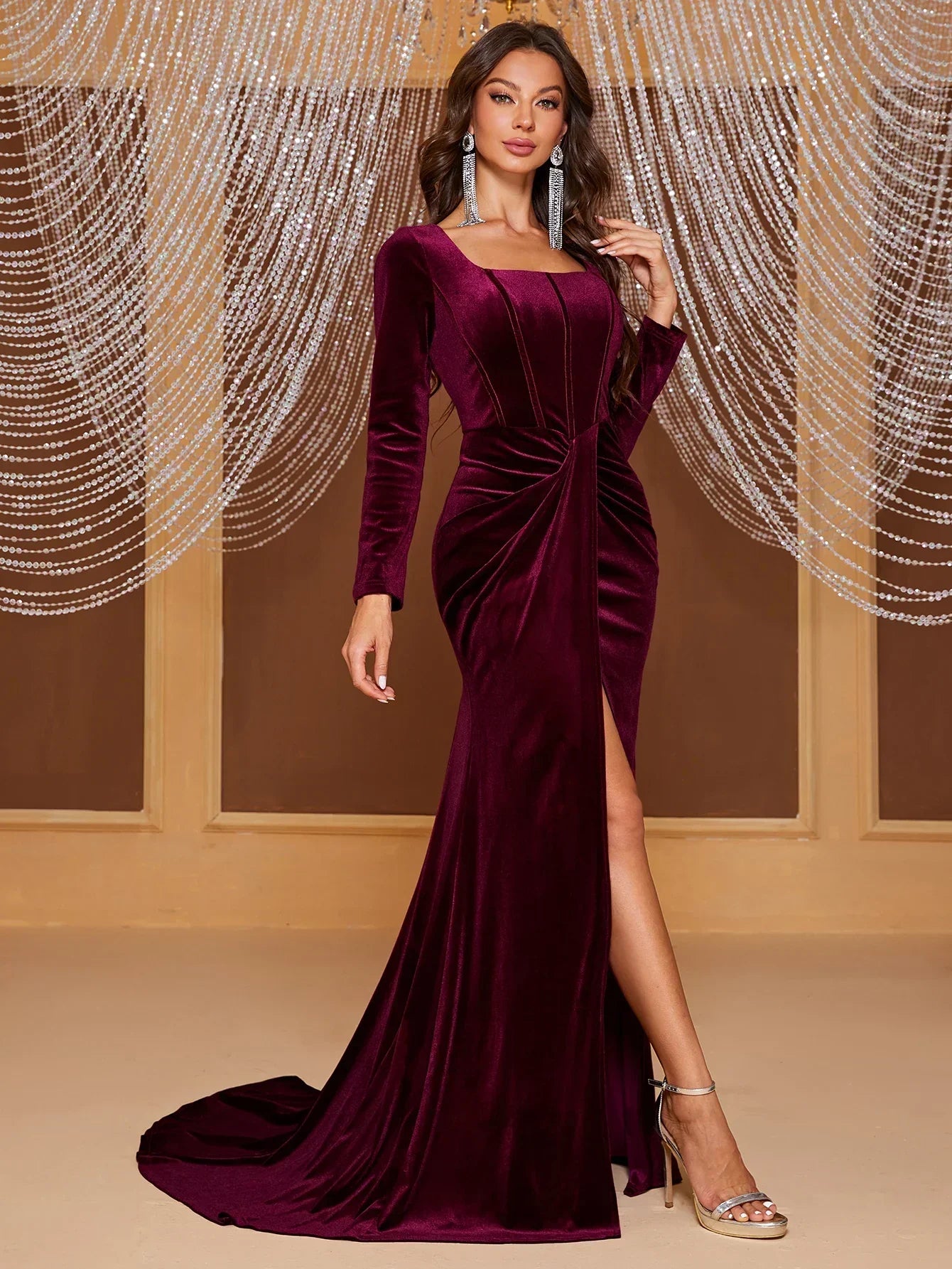 Velvet Off The Shoulder Mermaid Evening Dress