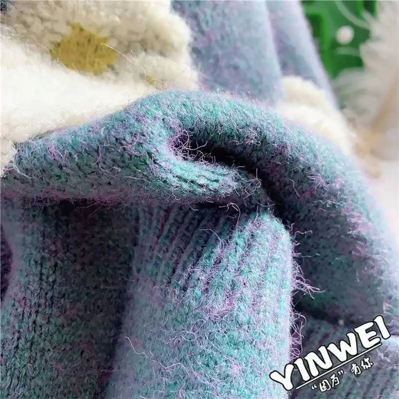 Sheep Cartoon V-Neck Long Sleeve Loose Knitted Sweater Women's Cardigan Korean Fashion Autumn Winter Thick Cardigan For Women