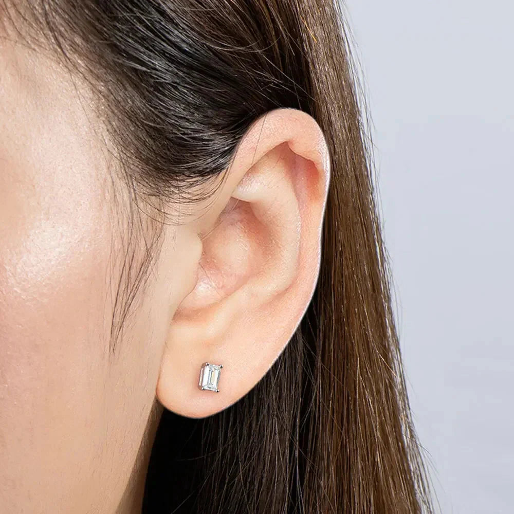 Emerald Cut Moissanite Earrings for Women 0.5 - 2ct D Color Lab Grow Diamond with GRA s925 Sterling Silver Trendy Stud Earring