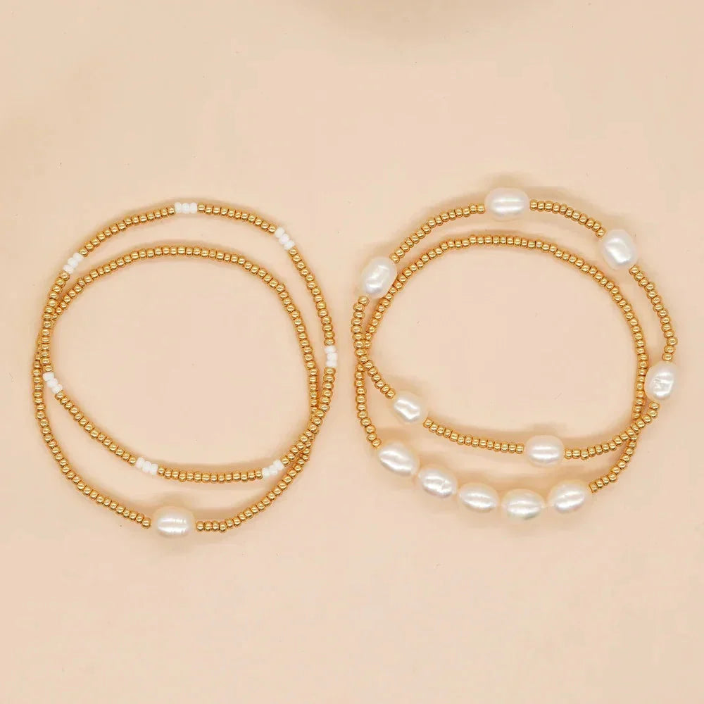 Bohemian Luxury Freshwater Pearl Women Handmade Stretch Summer Couple Gift Boho Fashion Jewelry Golden Miyuki Seed Bead Bracelet