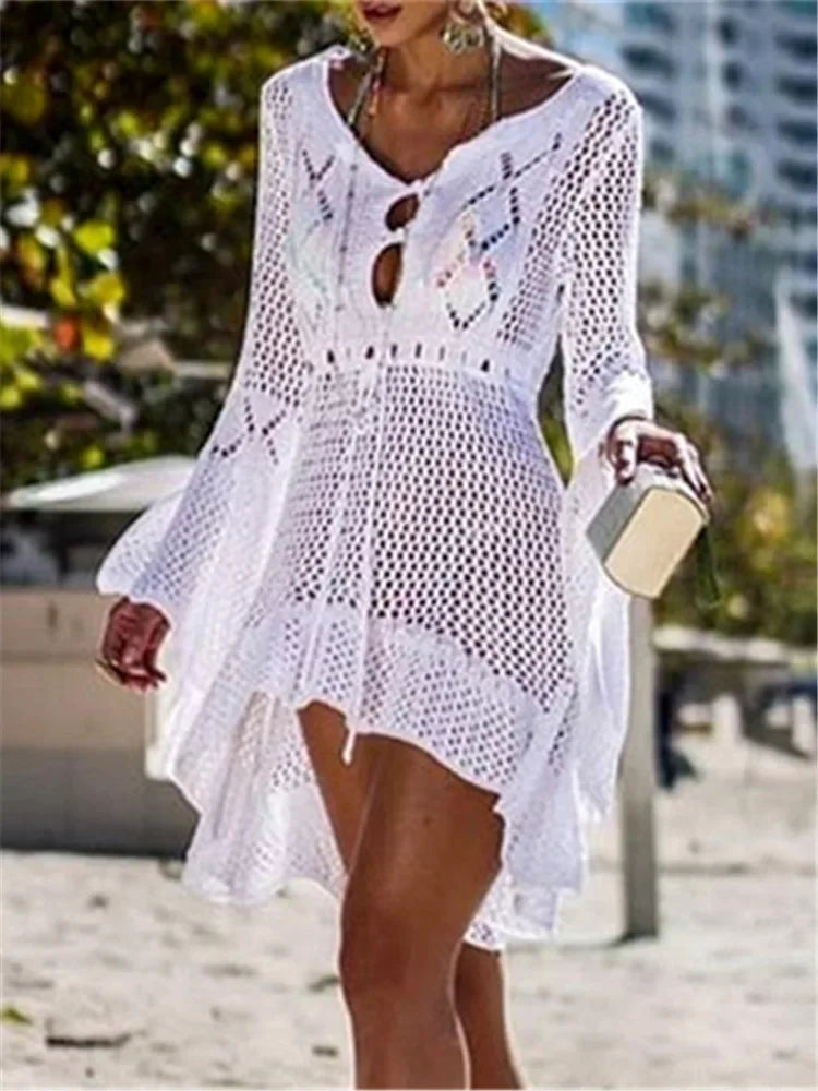 Boho White Crochet Beach Dress