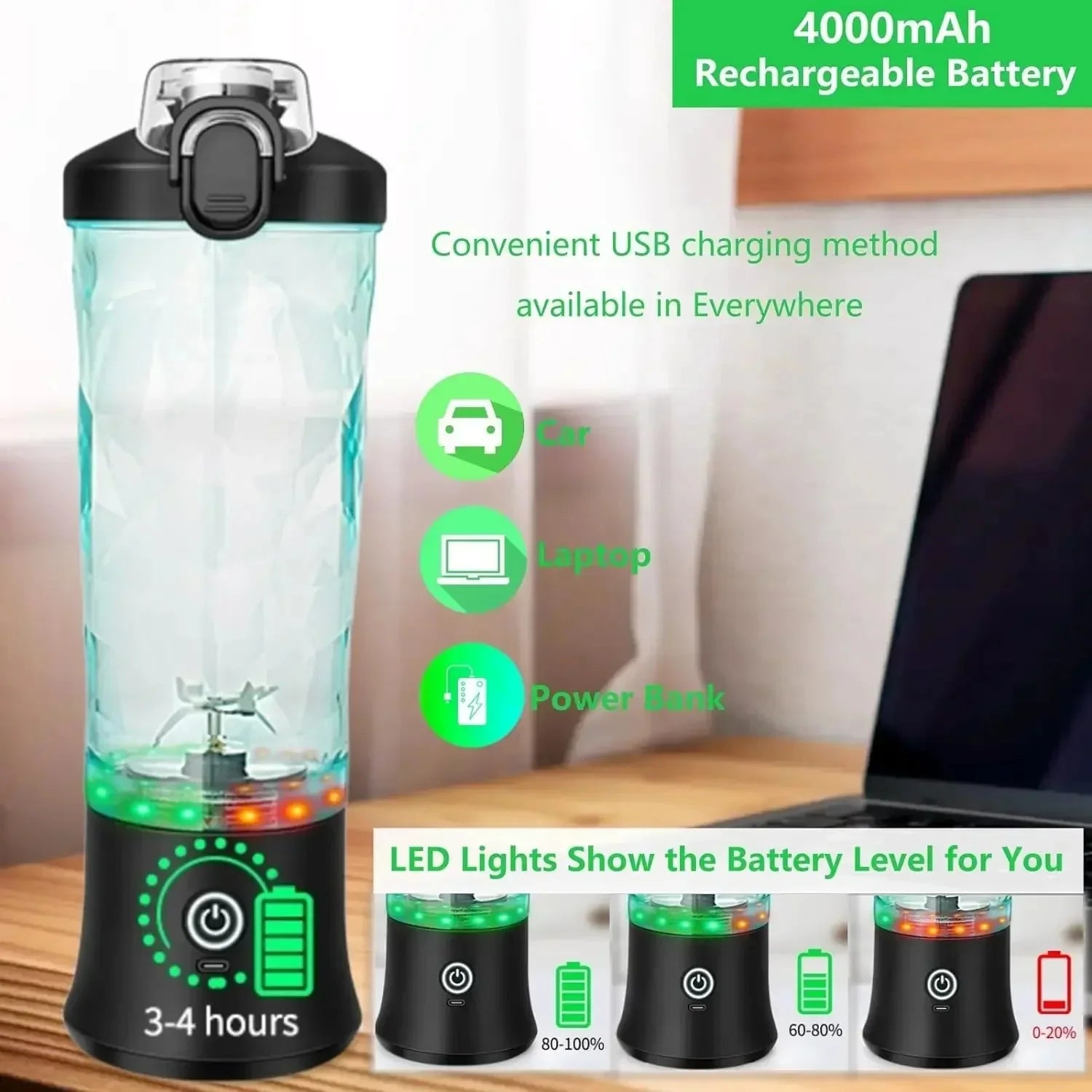 Healthy Living Portable Blender 20oz USB With 6 Blades