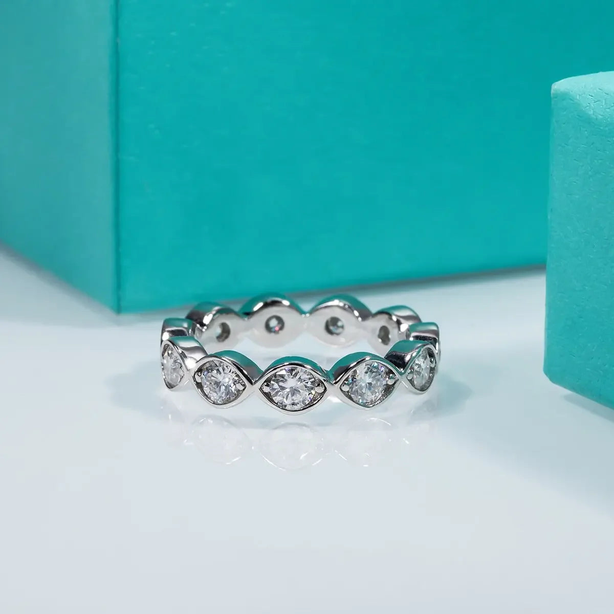 Girlfriend 3.5mm VVS1 D Color Moissanite Diamond Eternity Wedding Band Ring 925 Sterling Silver