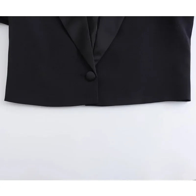 Satin Black Cropped Blazer