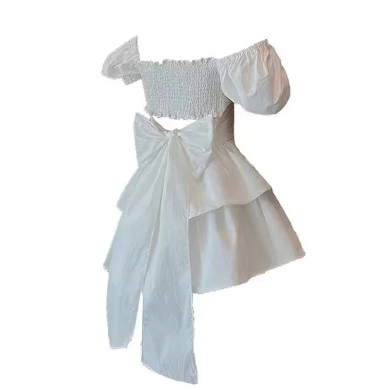 2022 White Sexy Backless Mini Dress Women Korean Fashion Casual Elegant Party Dress Female Ruffle Kawaii Lolita Party Y2k Dress