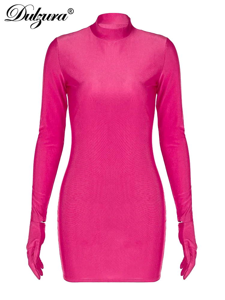 Modern Long Sleeve With Gloves Mini Bodycon Dress