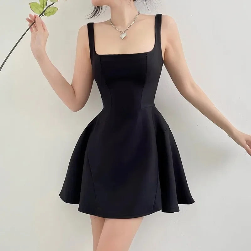 Summer Women Dress Sleeveless Open Back A-line Dress Fashion Casual Daily Versatile Strap Short Dress Roupas Feminina 2023