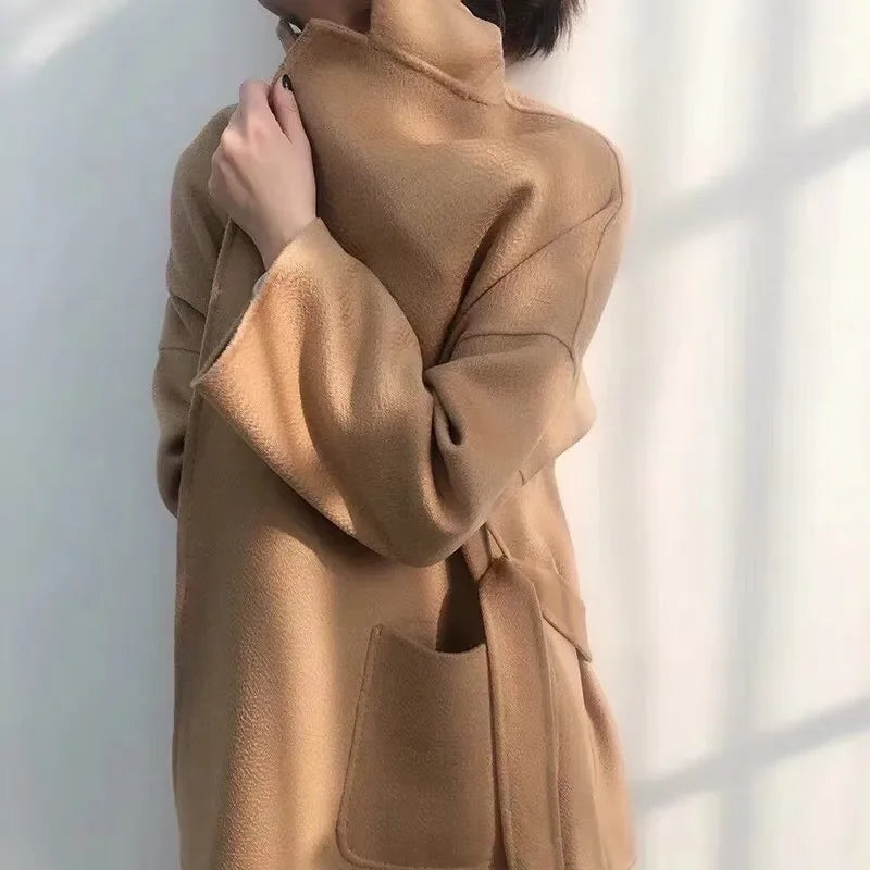 Brand high-end water corrugated double face cashmere coat Women 2022 loose lapel winter wool coat jacket