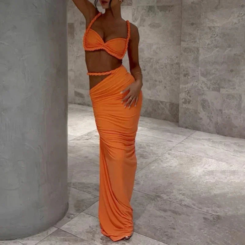 Spring Summer Women's Bikini Set 2 Piece High Waist Wrap Swimsuit Halter Wrap Swim Skirts + Suspender Bra Bathing Suit Beachwear