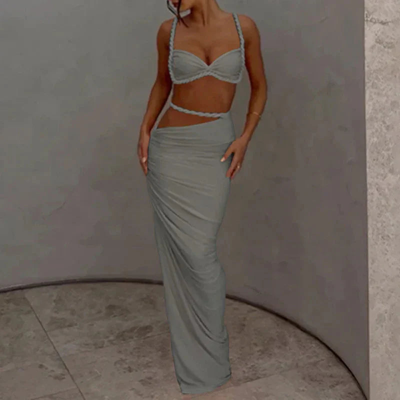 Spring Summer Women's Bikini Set 2 Piece High Waist Wrap Swimsuit Halter Wrap Swim Skirts + Suspender Bra Bathing Suit Beachwear