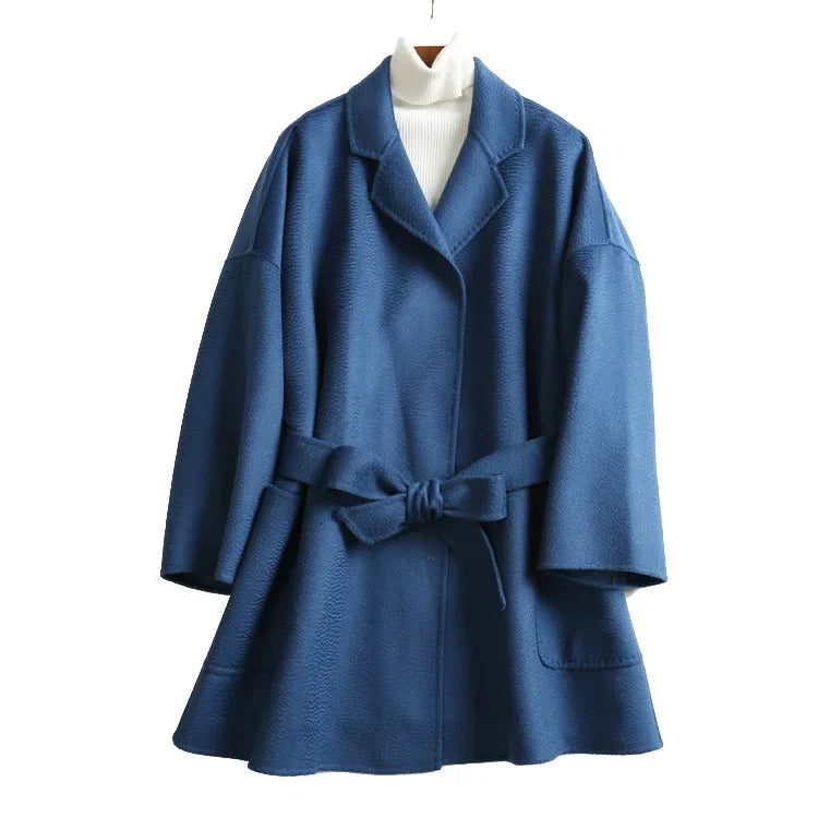 Brand high-end water corrugated double face cashmere coat Women 2022 loose lapel winter wool coat jacket